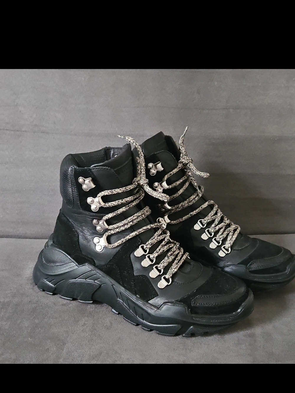 The Kooples Black Mountain Leather Hiking Boots Black Womens Size 39 AFCH18048K